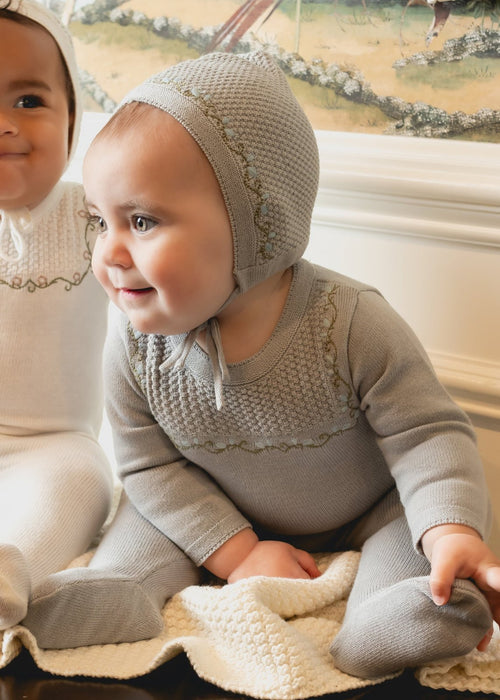 Embroidered Knit Footie and Bonnet Tricot Bebe