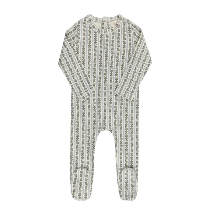 AURORA CLASSICS BABY FOOTIE COTTON RIB LINEAR LEAF COLLECTION 9M IVORY BLUE FOOTIE AURORA