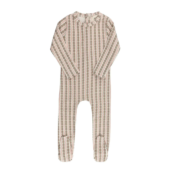 AURORA CLASSICS BABY FOOTIE COTTON RIB LINEAR LEAF COLLECTION 9M IVORY PINK FOOTIE AURORA