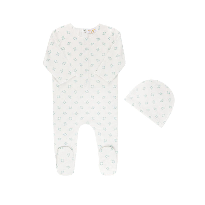 Ditsy Print Footie & Hat White Teal Baby & Toddler Tricot Bebe