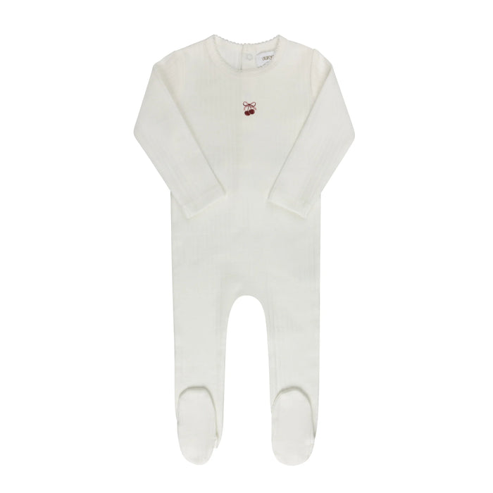 AURORA CLASSICS BABY GIRL FOOTIE POINTELLE BOW PRINT COLLECTION IVORY PINK FOOTIE AURORA