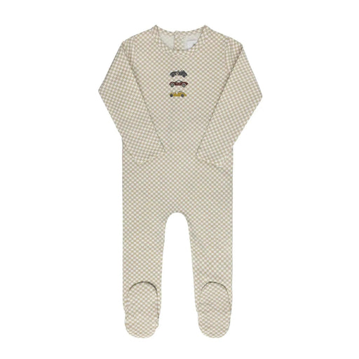 AURORA CLASSICS BABY BOY FOOTIE JERSEY COTTON CHECKED RACE CAR COLLECTION TAN FOOTIE AURORA