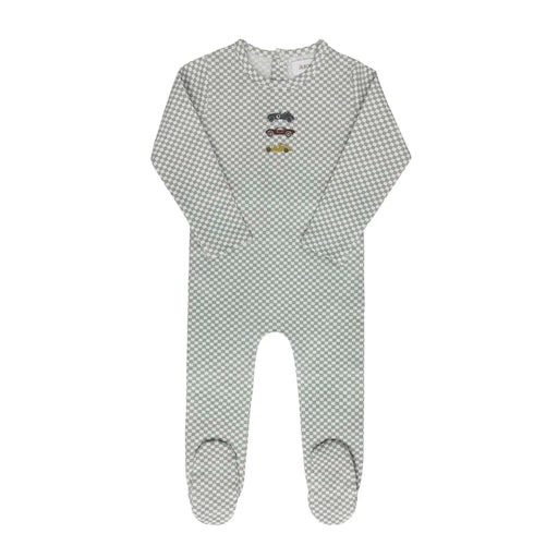 AURORA CLASSICS BABY BOY FOOTIE JERSEY COTTON CHECKED RACE CAR COLLECTION BLUE FOOTIE AURORA
