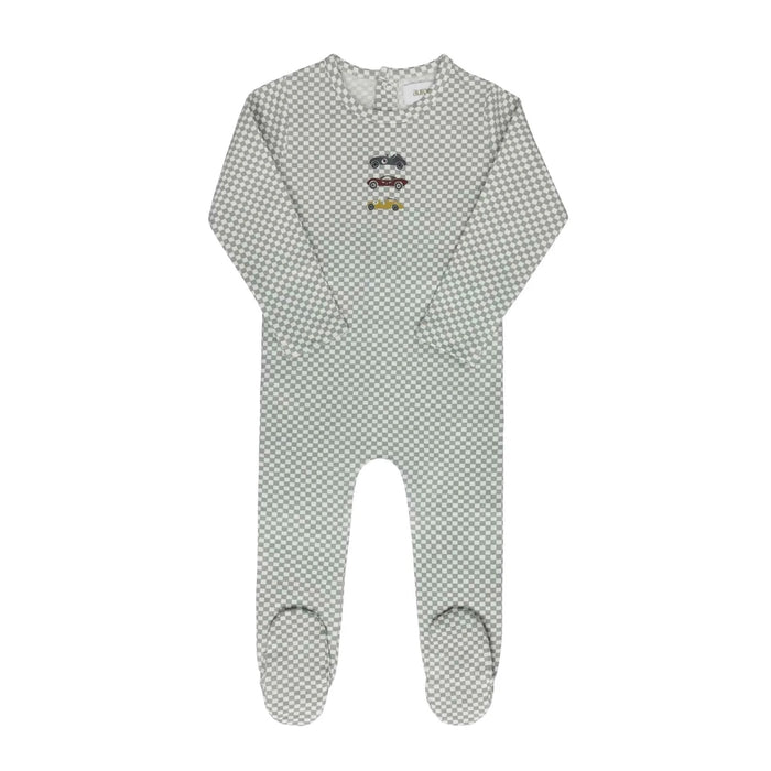 AURORA CLASSICS BABY BOY FOOTIE JERSEY COTTON CHECKED RACE CAR COLLECTION BLUE FOOTIE AURORA