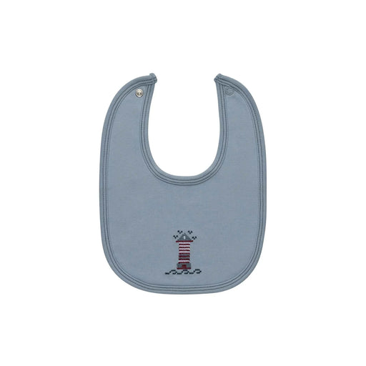 AURORA CLASSICS BABY BOY BIB - COTTON CROSSSTICH LIGHTHOUSE COLLECTION . BLUE BIB AURORA
