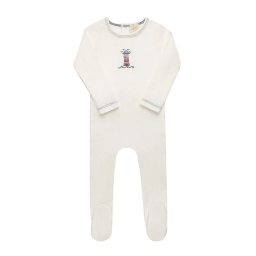 AURORA CLASSICS BABY BOY FOOTIE COTTON CROSSSTICH LIGHTHOUSE COLLECTION IVORY BLUE FOOTIE AURORA
