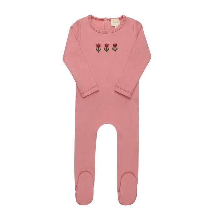 AURORA CLASSICS BABY GIRL FOOTIE COTTON CROSSSTICH TULIP COLLECTION PINK FOOTIE AURORA