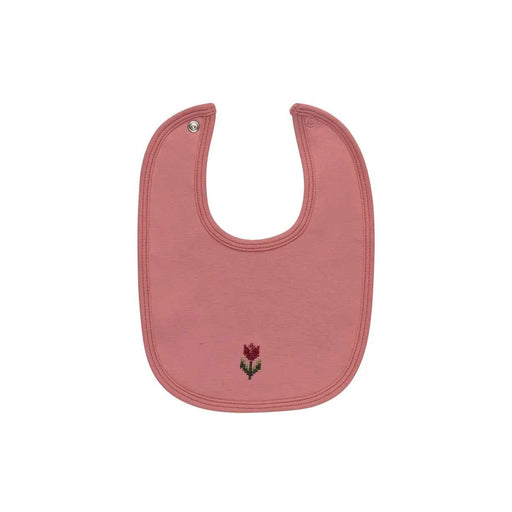 AURORA CLASSICS BABY GIRL BIB - CROSS STITCH TULIP . PINK BIB AURORA