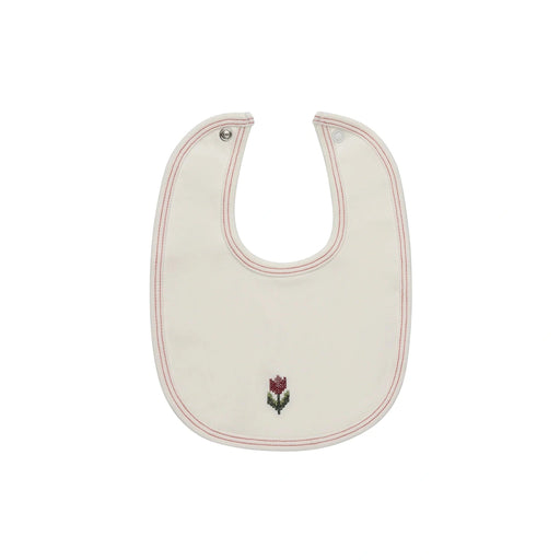 AURORA CLASSICS BABY GIRL BIB - CROSS STITCH TULIP . IVORY PINK BIB AURORA