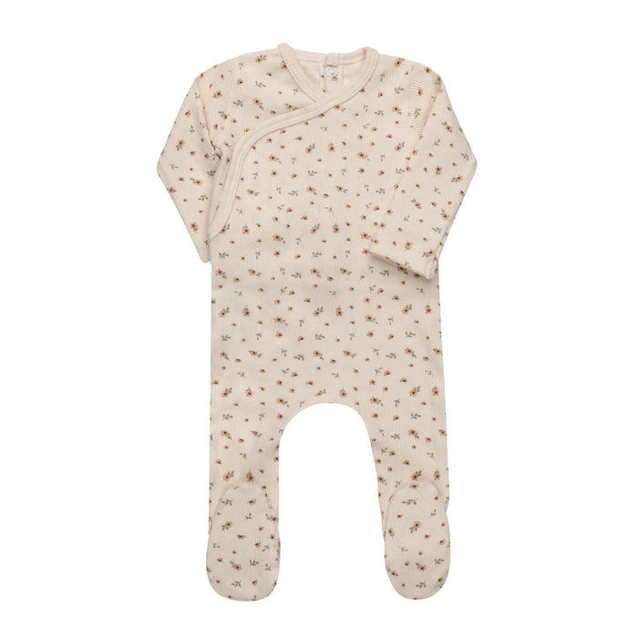 AURORA CLASSICS BABY FOOTIE – FLORAL RIB COLLECTION IVORY PINK FOOTIE AURORA