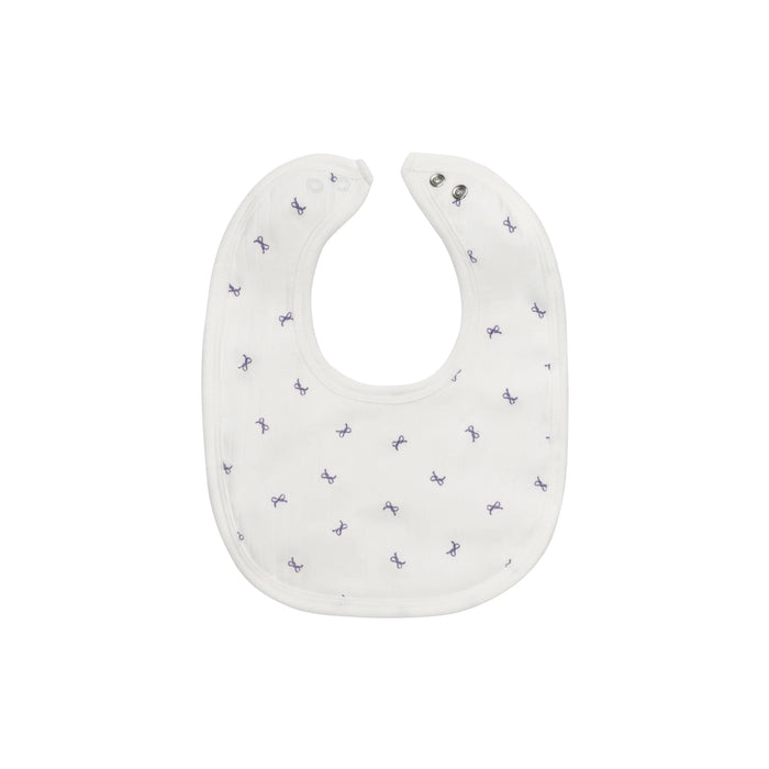 AURORA CLASSICS BABY GIRL BIB BOW PATTERN COLLECTION . IVORY LILAC BIB AURORA