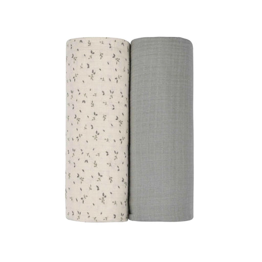 AURORA CLASSICS BABY MUSLIN SWADDLE – FLORAL RIB COLLECTION . IVORY BLUE MUSLIN SWADDLE AURORA