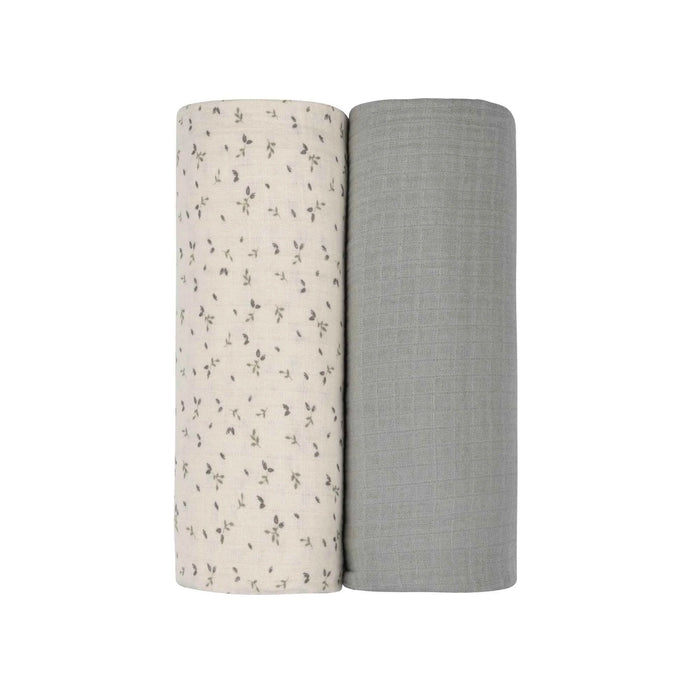 AURORA CLASSICS BABY MUSLIN SWADDLE – FLORAL RIB COLLECTION . IVORY BLUE MUSLIN SWADDLE AURORA