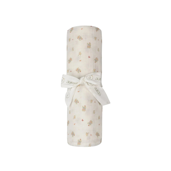 AURORA CLASSICS BABY GIRL MUSLIN SWADDLE JERSEY COTTON FLORAL PRINT COLLECTION . IVORY PINK MUSLIN SWADDLE AURORA