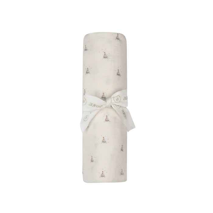 AURORA CLASSICS BABY BOY MUSLIN SWADDLE JERSEY COTTON NAUTICAL COLLECTION . IVORY BLUE MUSLIN SWADDLE AURORA