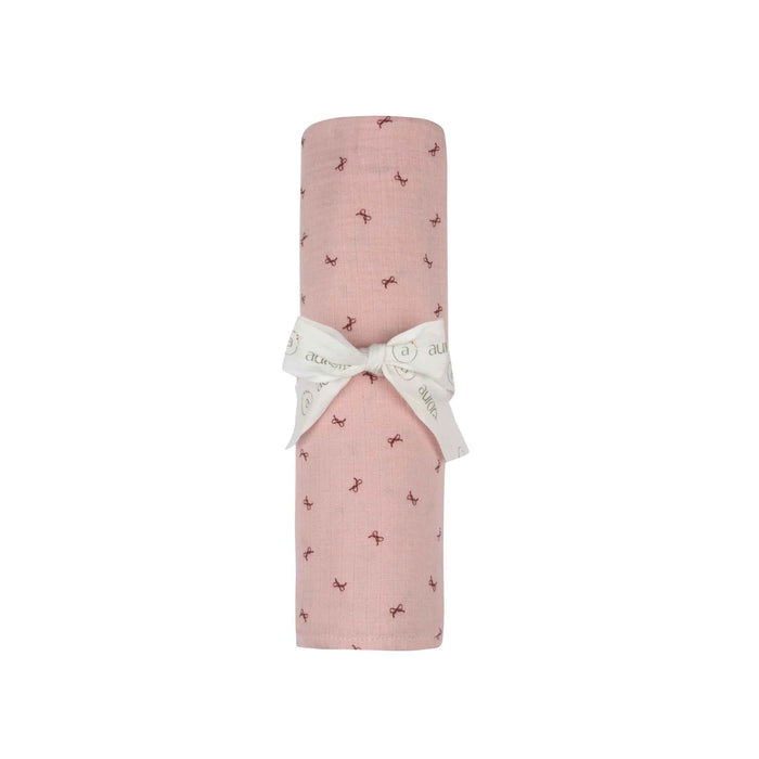 AURORA CLASSICS BABY GIRL MUSLIN SWADDLE BOW PATTERN COLLECTION . PINK MUSLIN SWADDLE AURORA