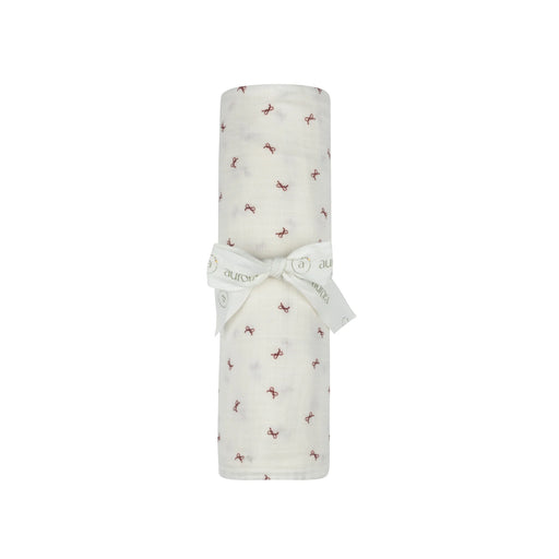 AURORA CLASSICS BABY GIRL MUSLIN SWADDLE BOW PATTERN COLLECTION . IVORY RED MUSLIN SWADDLE AURORA