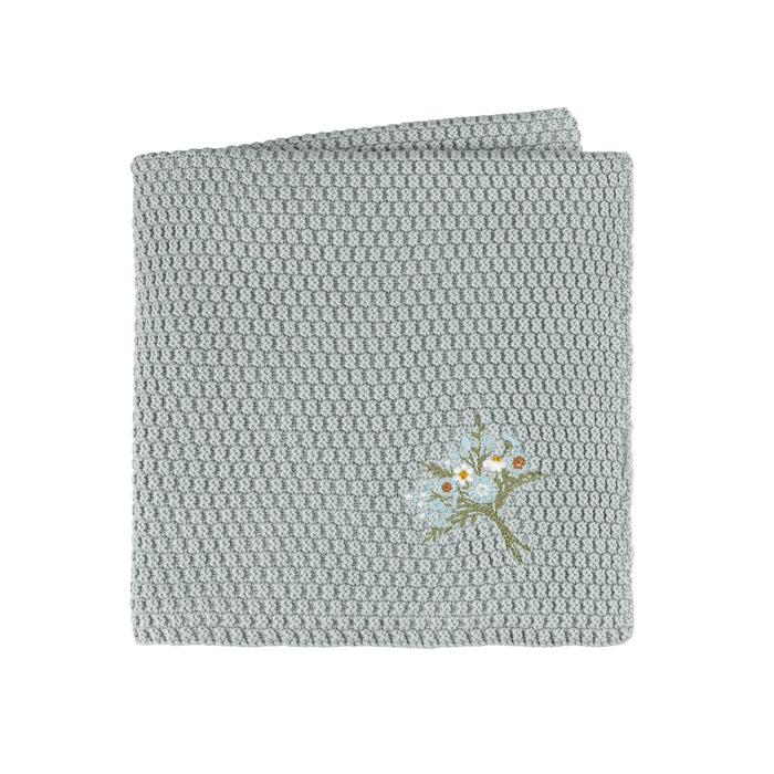 Knit Blanket Embroidered Dusty Blue Baby & Toddler Tricot Bebe