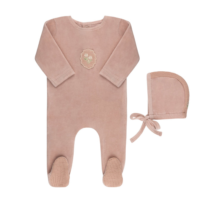 Crochet Applique Footie and Bonnet (Velour Edition)