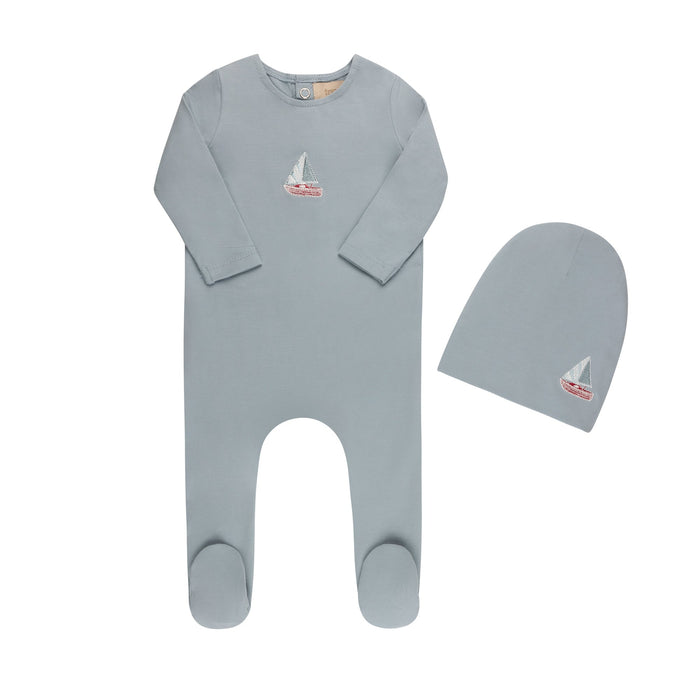 Embroidered Cherries/ Boat Layette Set Blue Boat Blanket Tricot Bebe