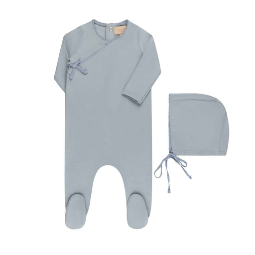 Contrast Color Kimono Footie & Hat dusty blue Tricot Bebe