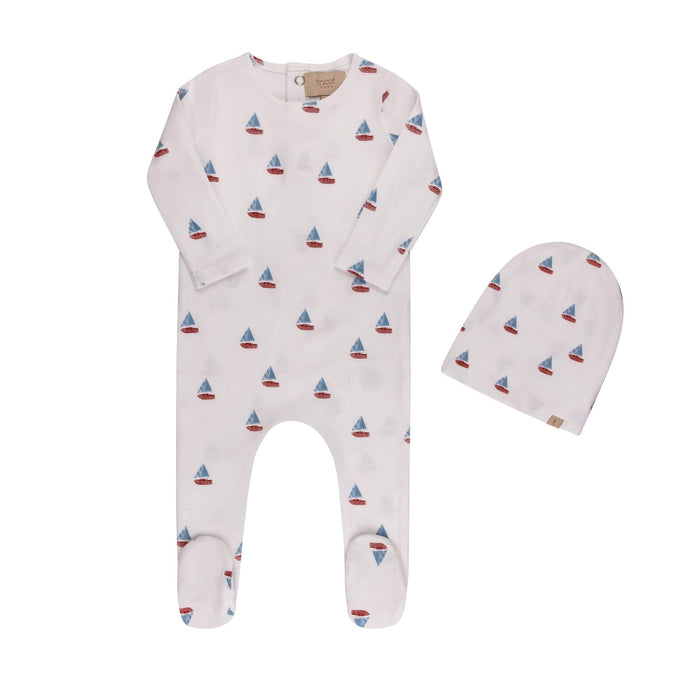 Printed Cherries/ Boat Layette Set White Boat Blanket Tricot Bebe