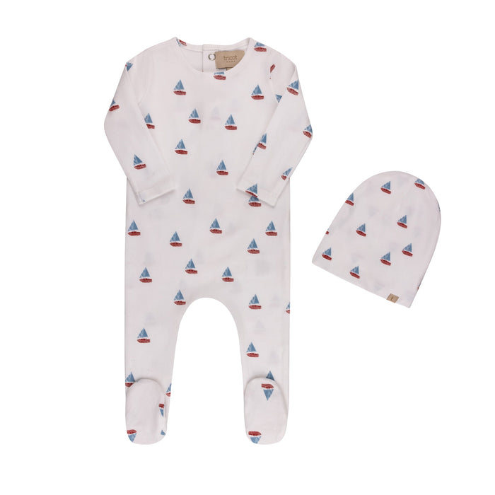 Printed Cherries/ Boat Footie & Hat White Boat Tricot Bebe