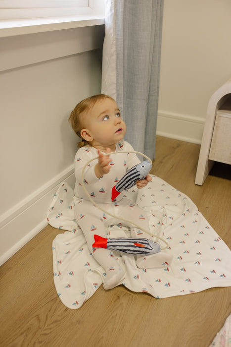 Printed Cherries/ Boat Footie & Hat Tricot Bebe