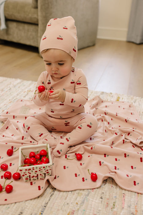 Printed Cherries/ Boat Footie & Hat Tricot Bebe