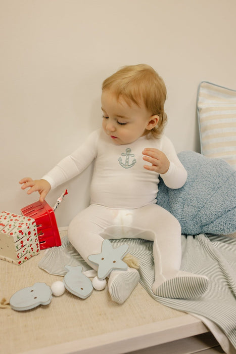 Sunglasses/ Anchor striped Footie & Hat Tricot Bebe