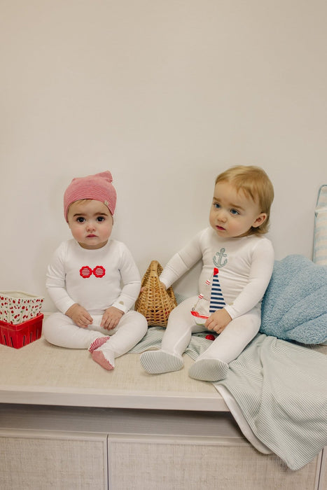 Sunglasses/ Anchor striped Footie & Hat Tricot Bebe