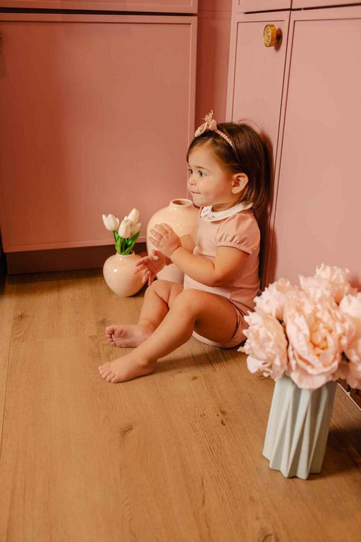 Embroidered Collar Short Romper mauve Tricot Bebe