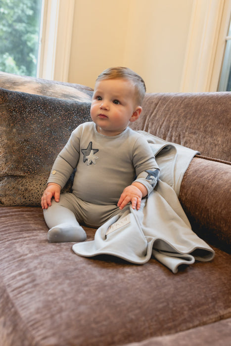 Corduroy Detail Heart/Star Footie and Hat Sky Blue Footie Only Tricot Bebe