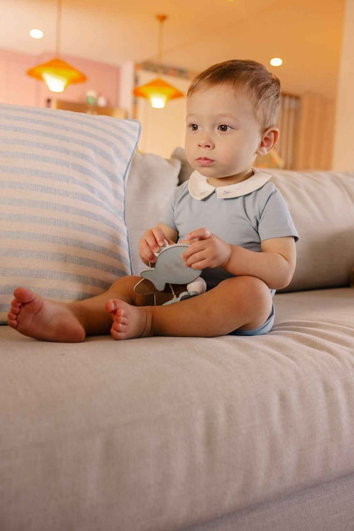 Embroidered Collar Short Romper dusty blue Tricot Bebe