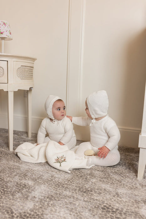 Waffle Knit Footie and Bonnet Tricot Bebe