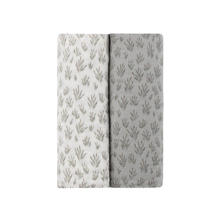 AURORA - MODAL FRENCH TERRY BLOOMS COLLECTION - MUSLIN SWADDLE 2 PACK . IVORY BLUE SWADDLE AURORA