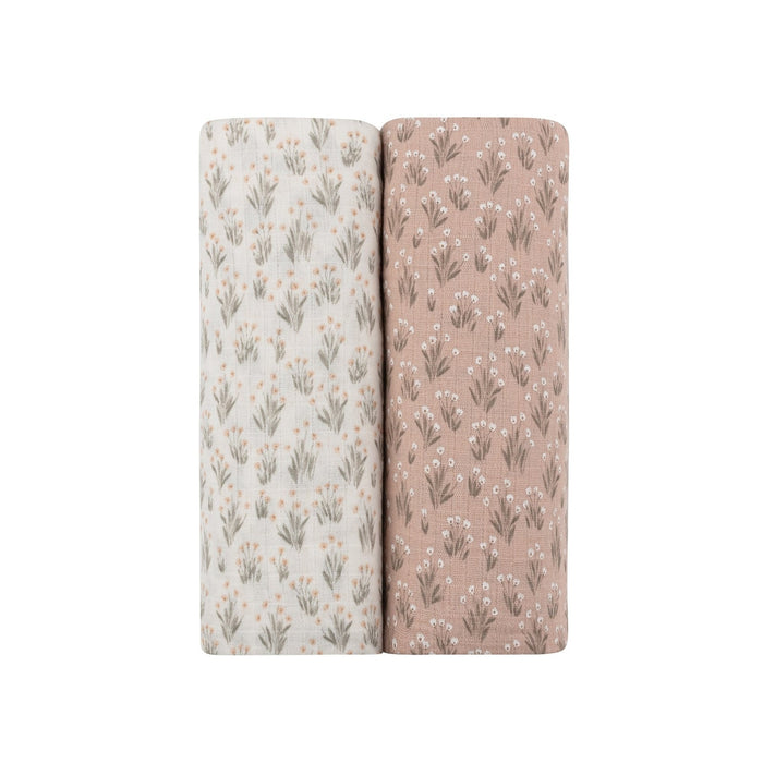 AURORA - MODAL FRENCH TERRY BLOOMS COLLECTION - MUSLIN SWADDLE 2 PACK . IVORY MAUVE SWADDLE AURORA