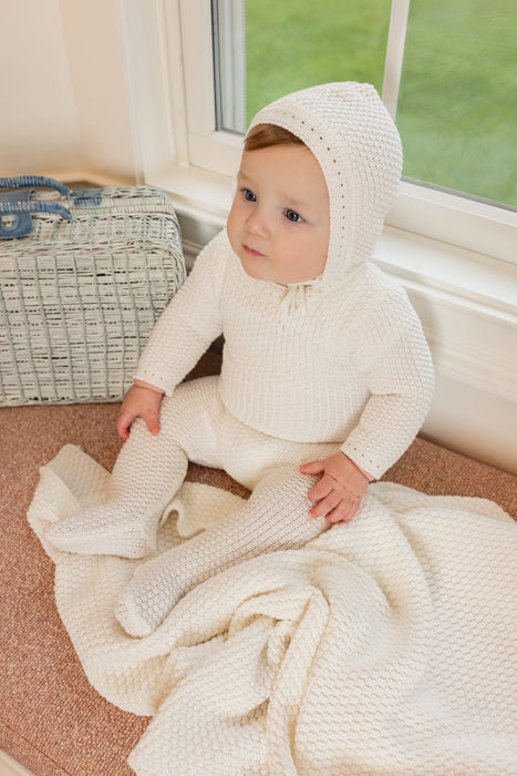 Waffle Knit Footie and Bonnet Tricot Bebe