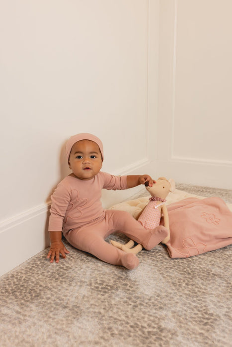 Rope Cord Footie and Hat Rose Tricot Bebe