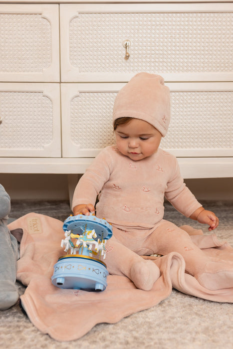 Embroidered Rocking Horse Footie and Hat Tricot Bebe