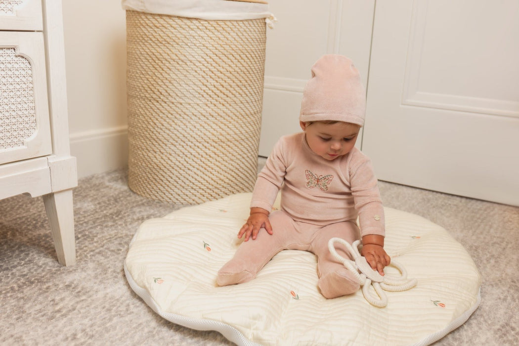 Embroidered Butterfly/ Boat Footie and Hat Dusty Pink Baby & Toddler Tricot Bebe