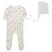 AURORA CLASSICS BABY GIRL FOOTIE + BONNET JERSEY COTTON FLORAL PRINT COLLECTION IVORY PINK FOOTIE + BONNET AURORA