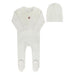 AURORA CLASSICS BABY GIRL FOOTIE + BEANIE POINTELLE BOW PRINT COLLECTION IVORY PINK FOOTIE + BEANIE AURORA