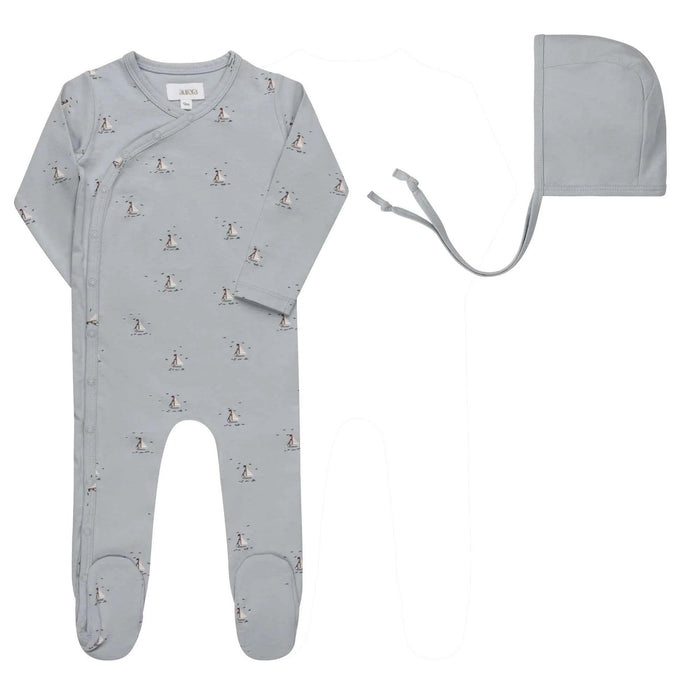 AURORA CLASSICS BABY BOY FOOTIE + BONNET JERSEY COTTON NAUTICAL COLLECTION BLUE FOOTIE + BONNET AURORA