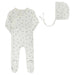 AURORA CLASSICS BABY GIRL FOOTIE + BONNET BOW PATTERN COLLECTION IVORY LILAC FOOTIE + BONNET AURORA