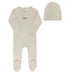 AURORA CLASSICS BABY BOY FOOTIE + BEANIE JERSEY COTTON RACE CAR COLLECTION TAN FOOTIE + BEANIE AURORA