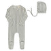 AURORA CLASSICS BABY FOOTIE + BONNET COTTON RIB LINEAR LEAF COLLECTION IVORY BLUE FOOTIE + BONNET AURORA