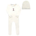 AURORA CLASSICS BABY BOY FOOTIE + BEANIE COTTON CROSSSTICH LIGHTHOUSE COLLECTION IVORY BLUE FOOTIE + BEANIE AURORA
