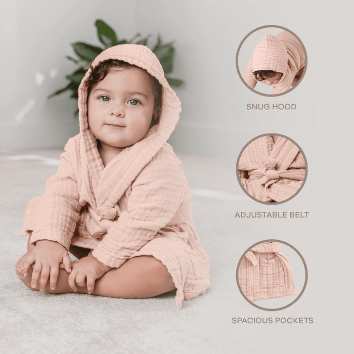 Muslin Bath Robe for Kids, Blush by Comfy Cubs Comfy Cubs
