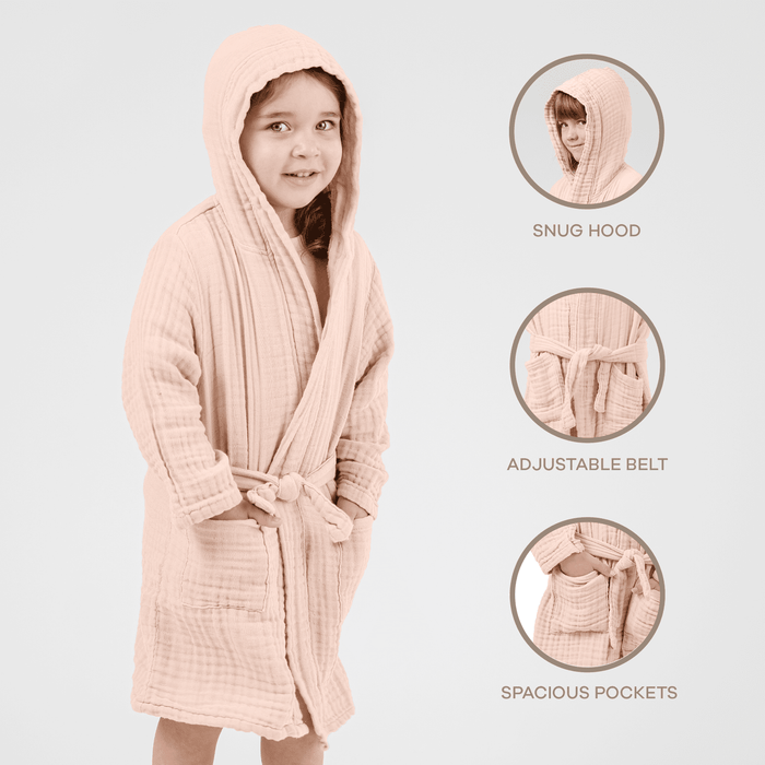 Muslin Bath Robe for Kids, Blush by Comfy Cubs Comfy Cubs